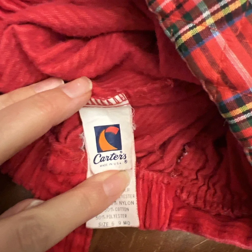 VNTG CARTERS CHILDRENS CHRISTMAS CORDUROY OVERALLS 6-9 Months EUC